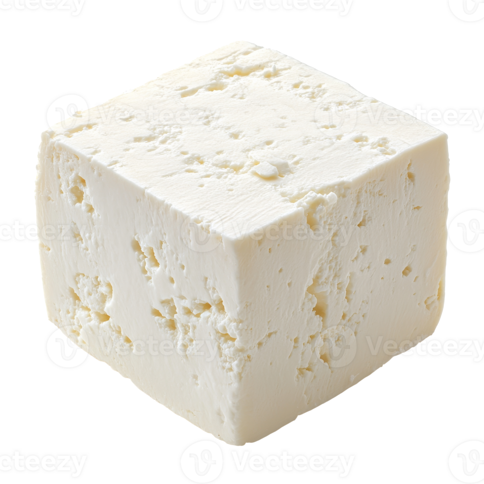 Fresh feta cheese block on plain backdrop isolated transparent png