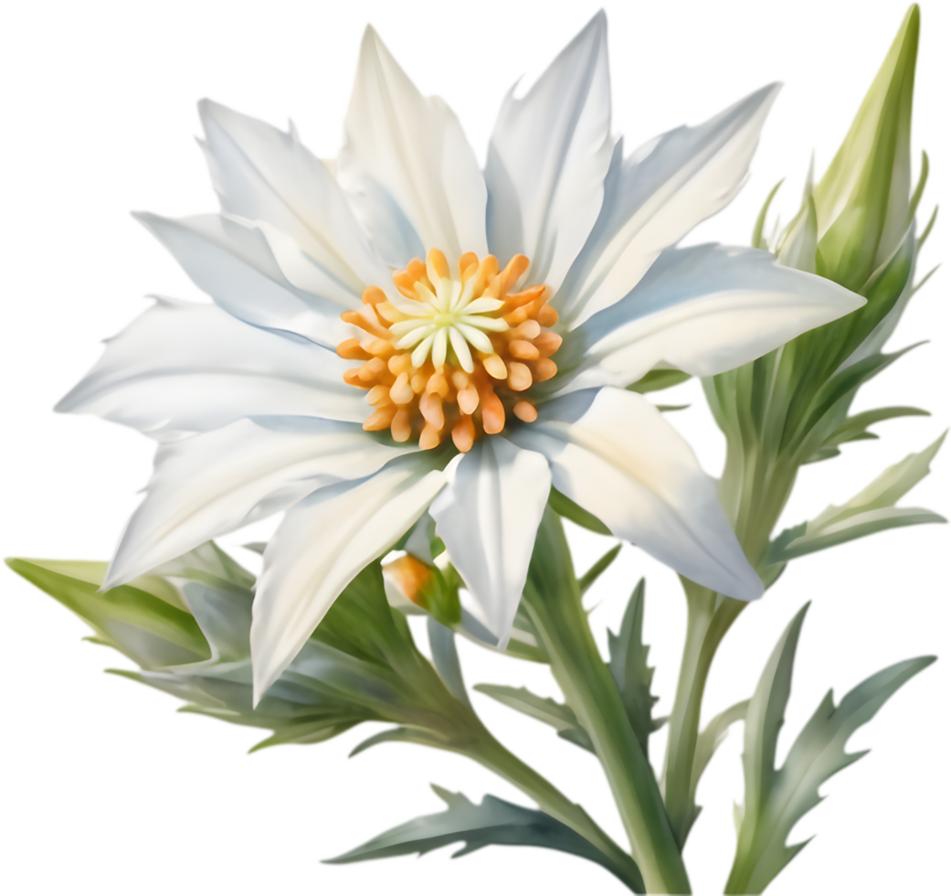 Elegant White Edelweiss Alpine Floral Design. . png