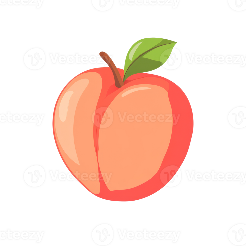 Peach with green leaf on white isolated transparent png