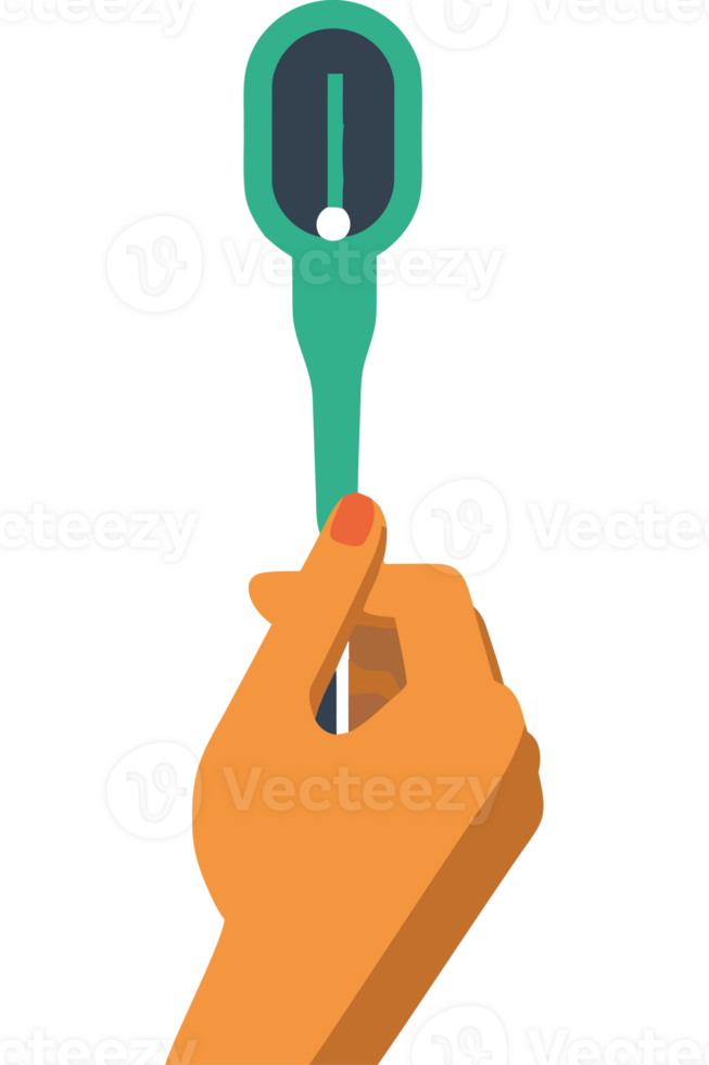 A hand holding a thermometer in front of a black background png