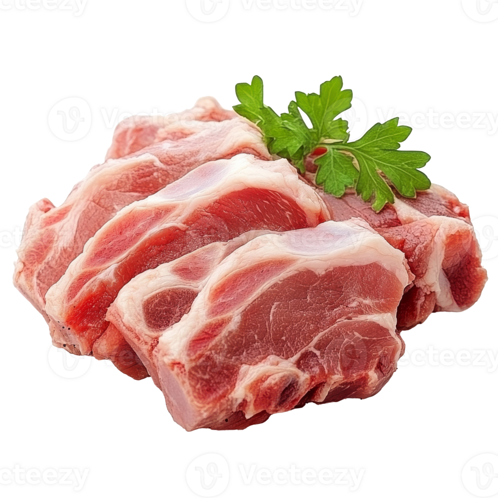Fresh pork cuts with parsley isolated transparent png