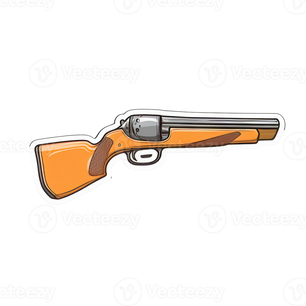 Orange stocked vintage rifle on display isolated transparent png
