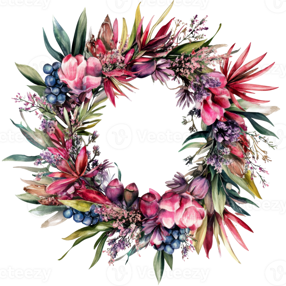 Bright floral wreath with colorful blooms isolated transparent png