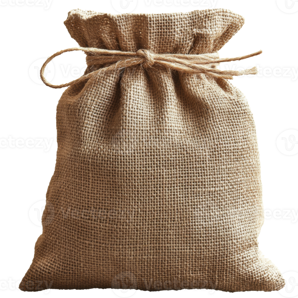 Natural burlap sack for storage and decoration isolated transparent png