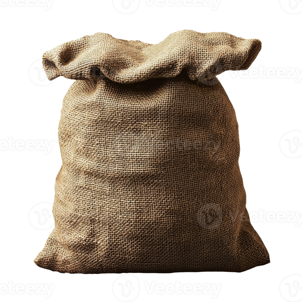 Burlap sack of grains in natural light isolated transparent png