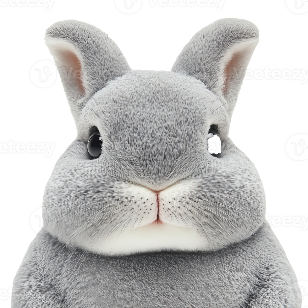 Cute gray rabbit plush toy with soft fur details isolated transparent png