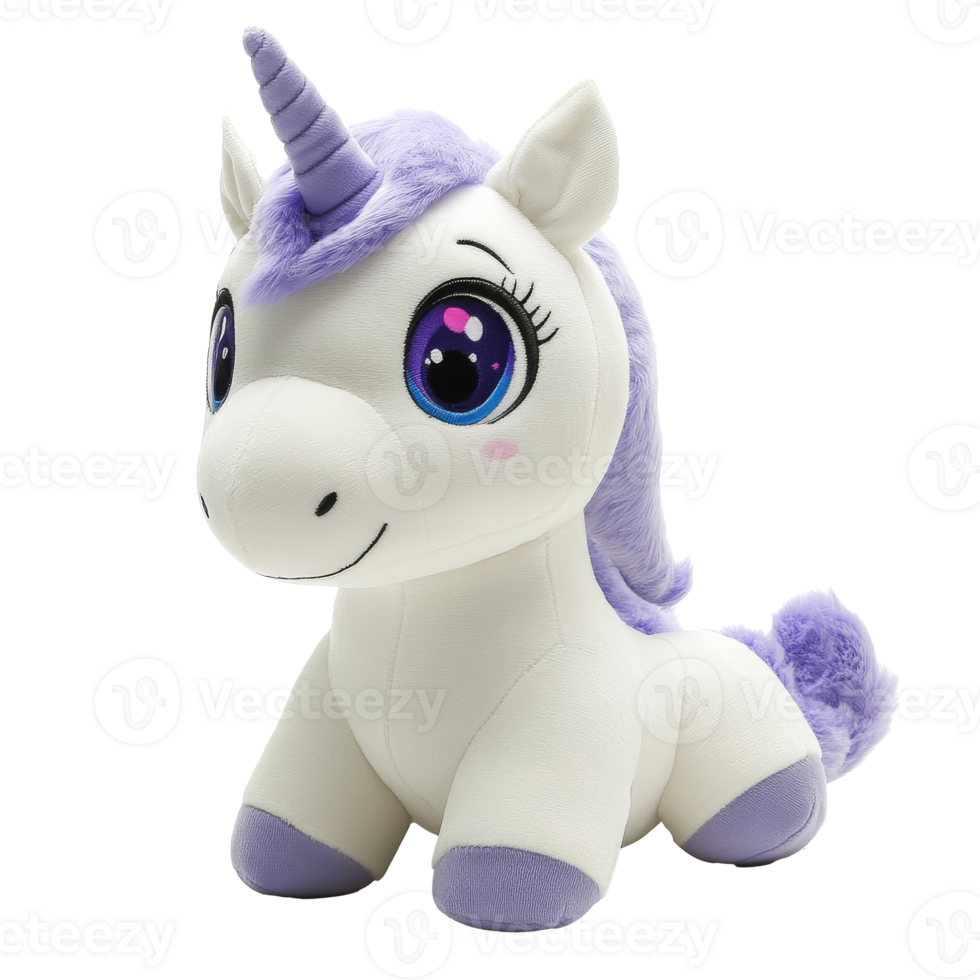 Purple unicorn plush on white background isolated transparent png