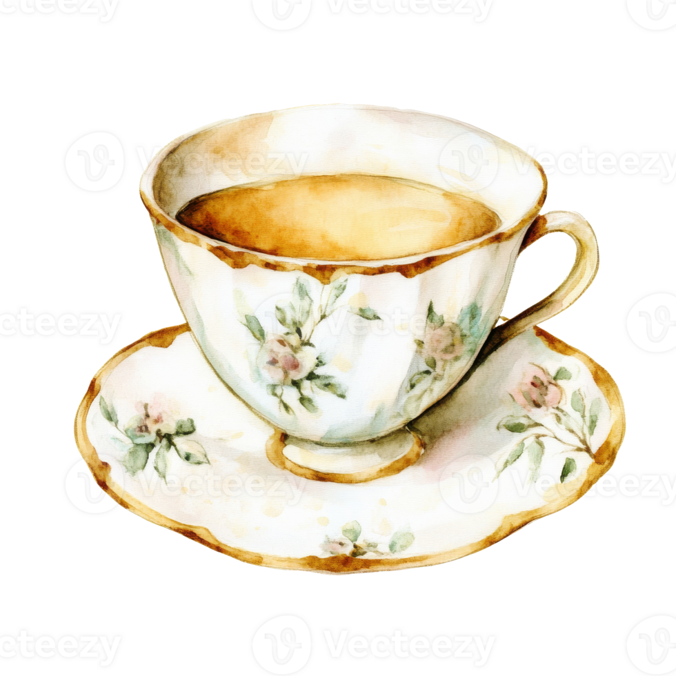 Elegant tea cup with floral design and saucer isolated transparent png