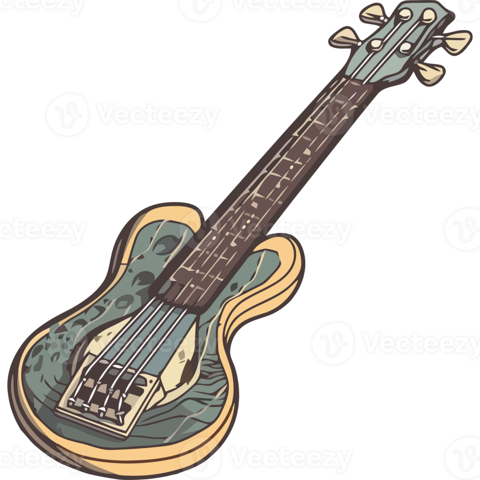 A cartoon guitar with a blue body and a black head png