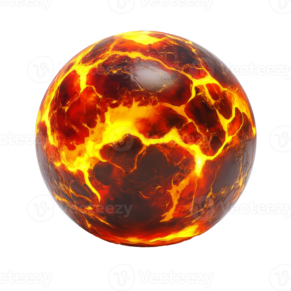 Realistic lava sphere glowing with vibrant colors isolated transparent png