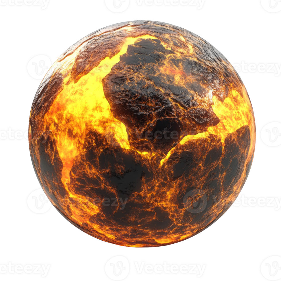 Lava covered globe with fiery surface details isolated transparent png