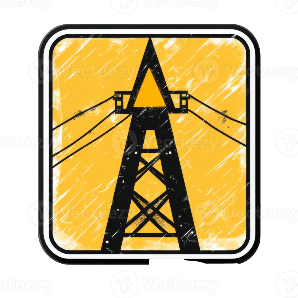 Caution sign warning of overhead power lines isolated transparent png