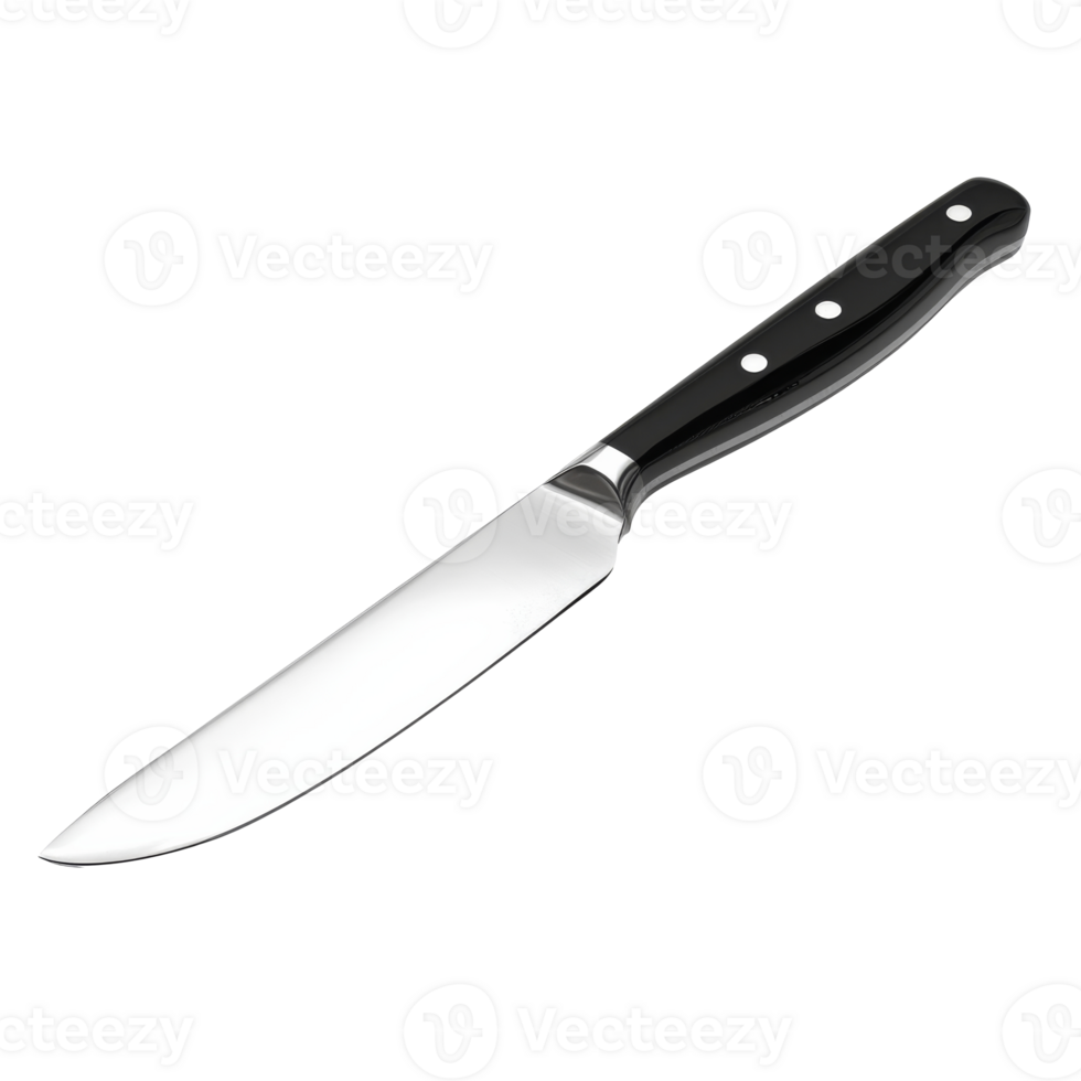 Black handled knife on white background isolated transparent png