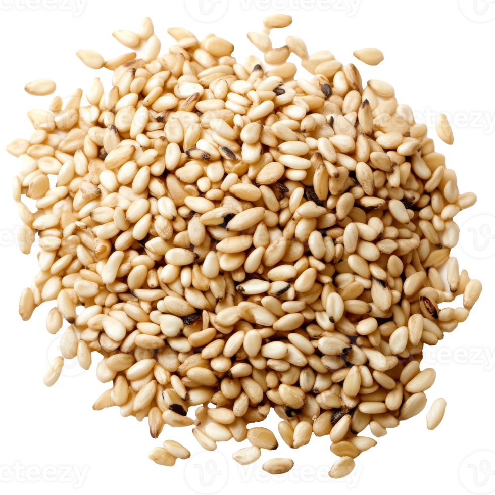 Close up of sesame seeds on white isolated transparent png