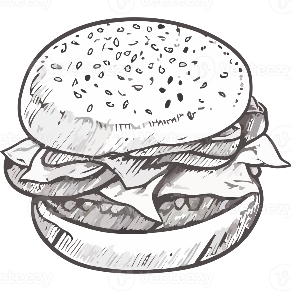 A drawing of a hamburger on a black background png