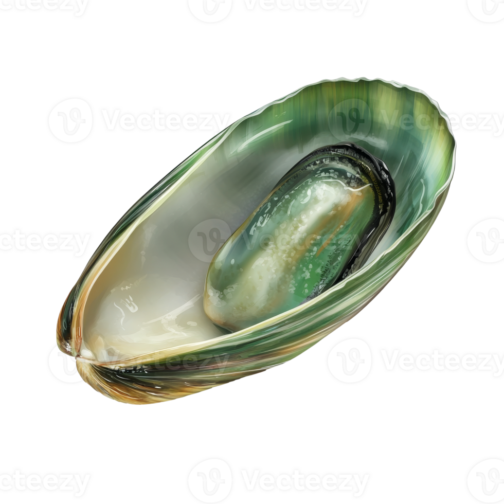 Fresh green mussel placed on a clean surface isolated transparent png