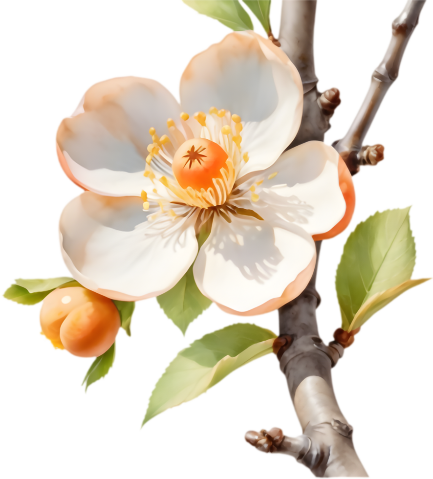 Silhouette Japanese Apricot Flower Clipart, Iconic Silhouette . png