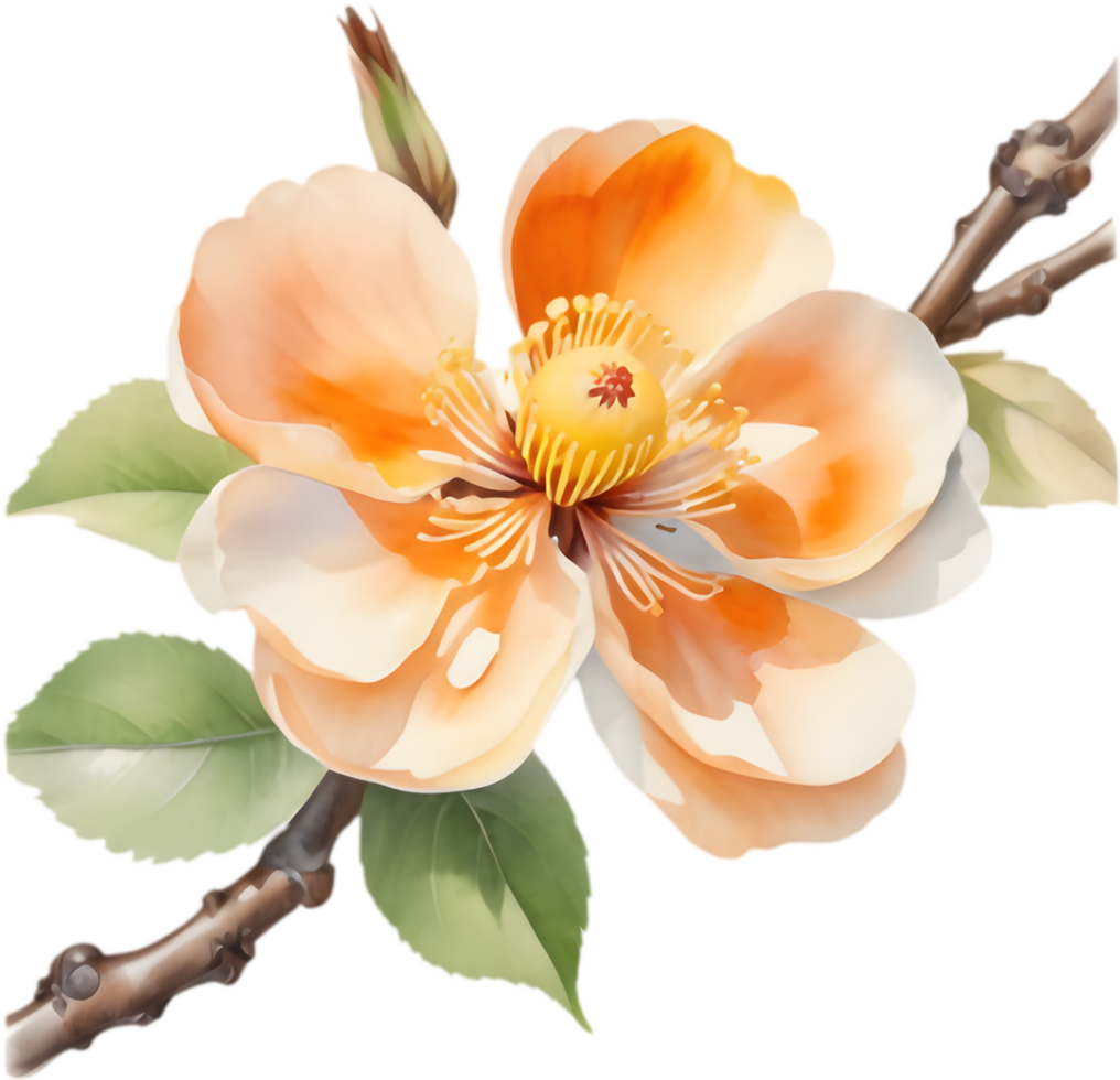 Watercolor Japanese Apricot Flower Clipart, Expressive Style . png