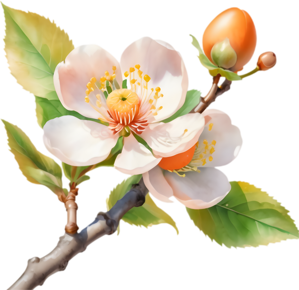 Floral Japanese Apricot Flower Clipart, Decorative Motif . png