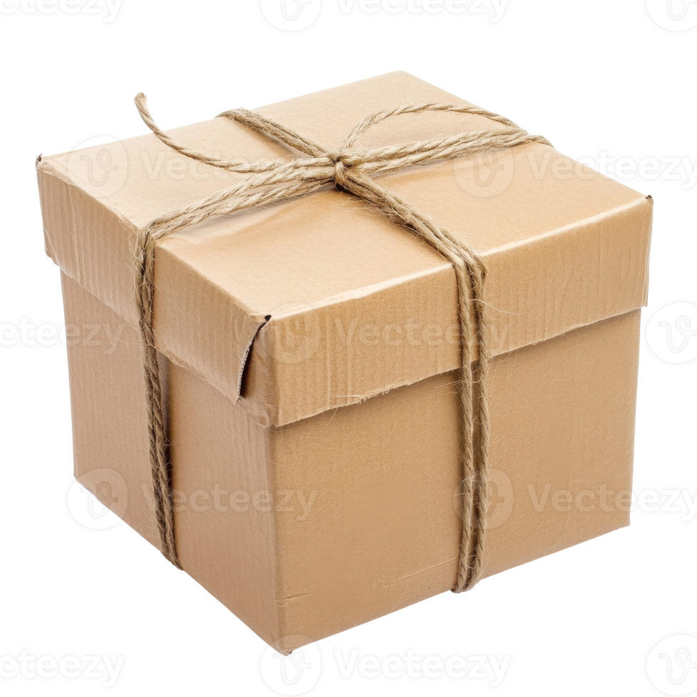 Brown package with twine on white isolated transparent png