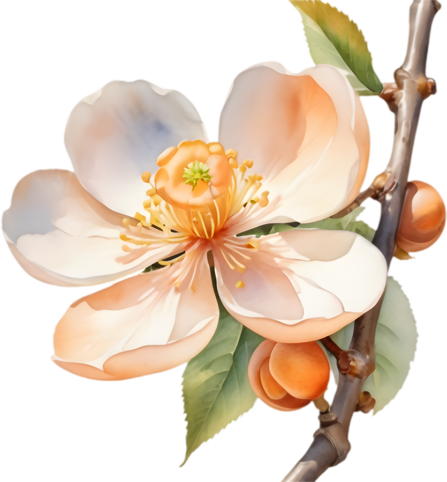 Floral Japanese Apricot Flower Clipart, Decorative Accent . png