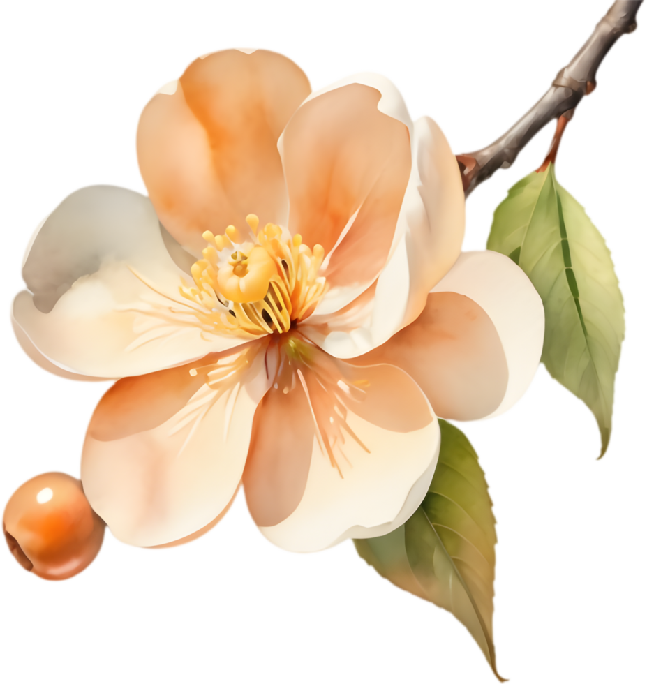 Botanical Ume Blossom Clipart, Naturalistic Rendition . png