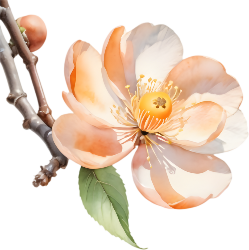 Vintage Japanese Apricot Flower Clipart, Antique Charm . png