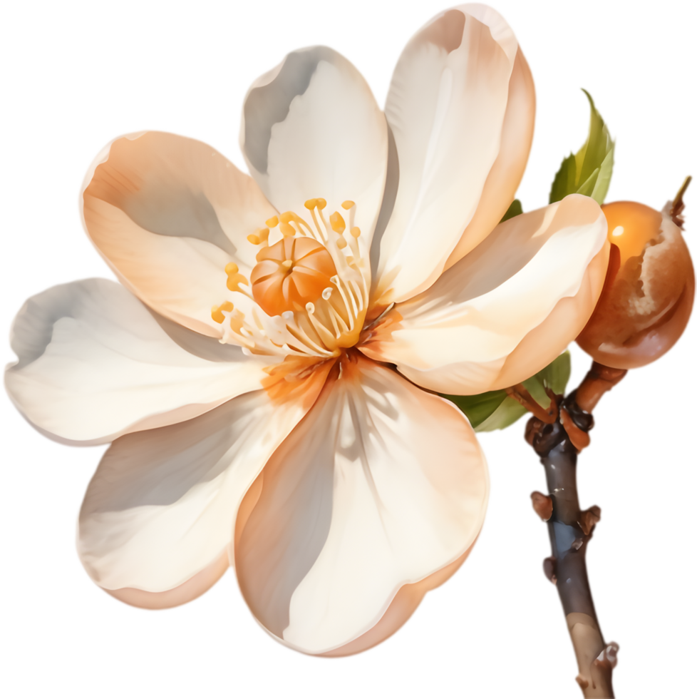 Floral Japanese Apricot Flower Clipart, Decorative Design . png