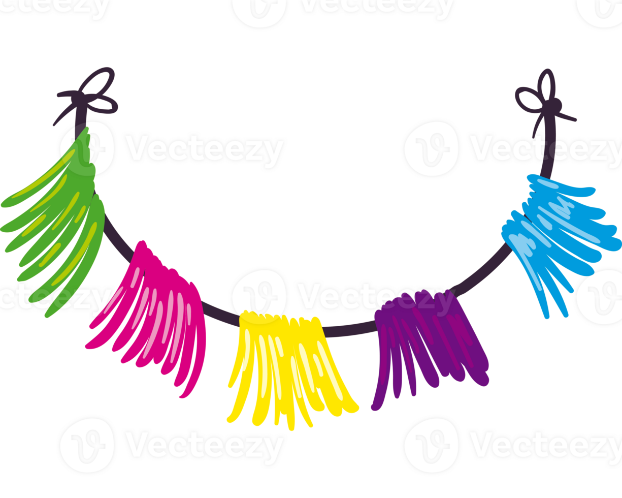 A colorful string of tassels hanging from a black background png
