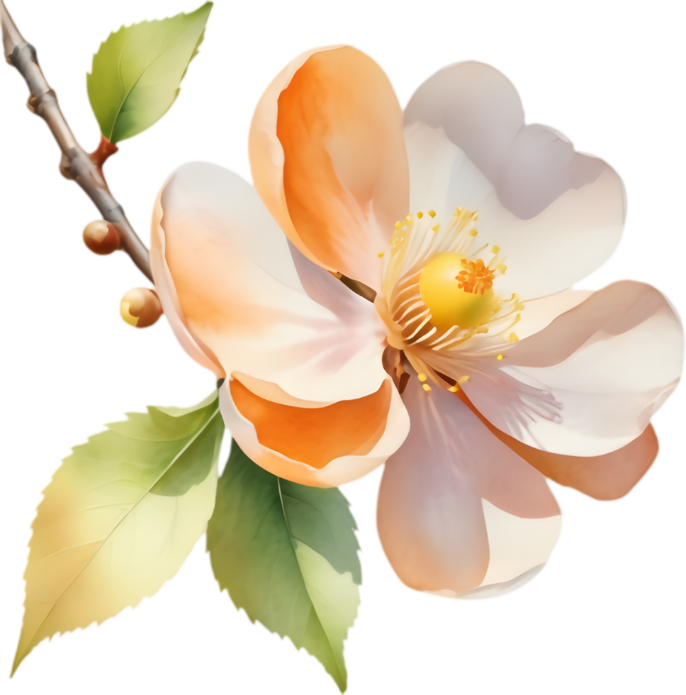 Vintage Japanese Apricot Flower Clipart, Timeless Charm . png