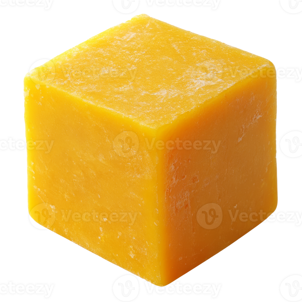 Bright yellow cheese cube on a plain background isolated transparent png