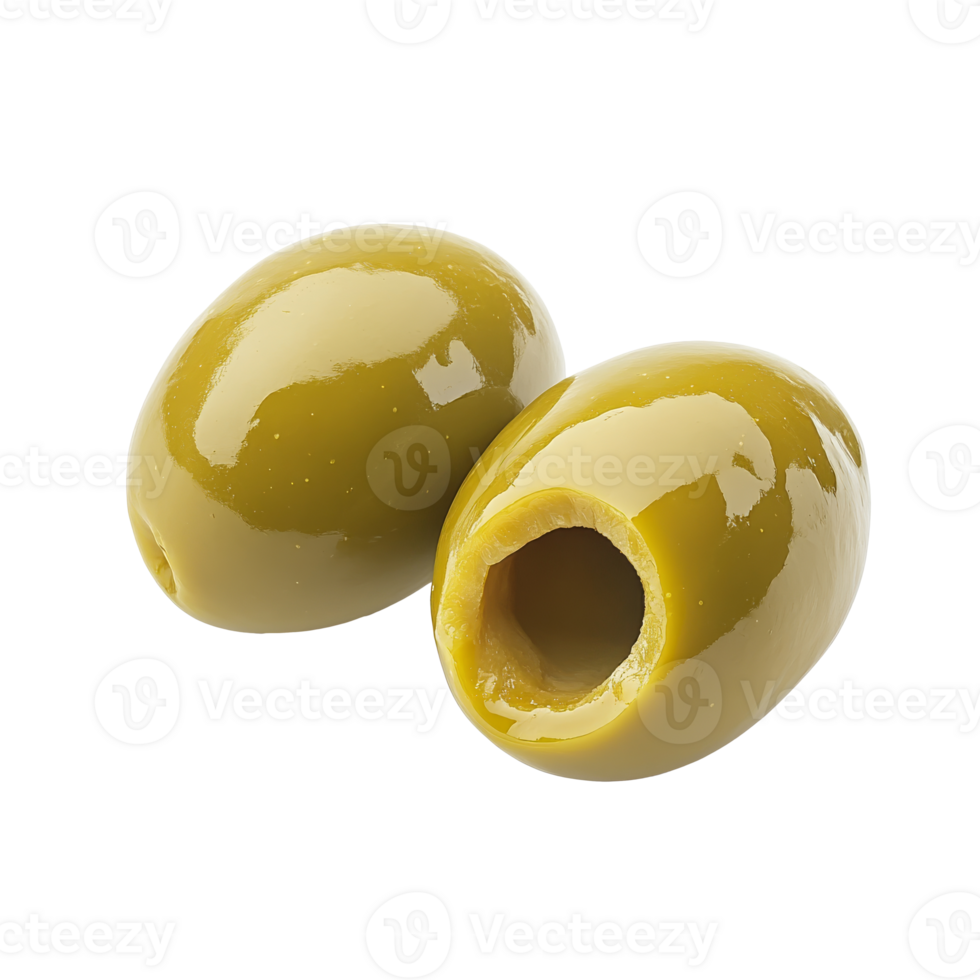 Fresh green olives on white background isolated transparent png