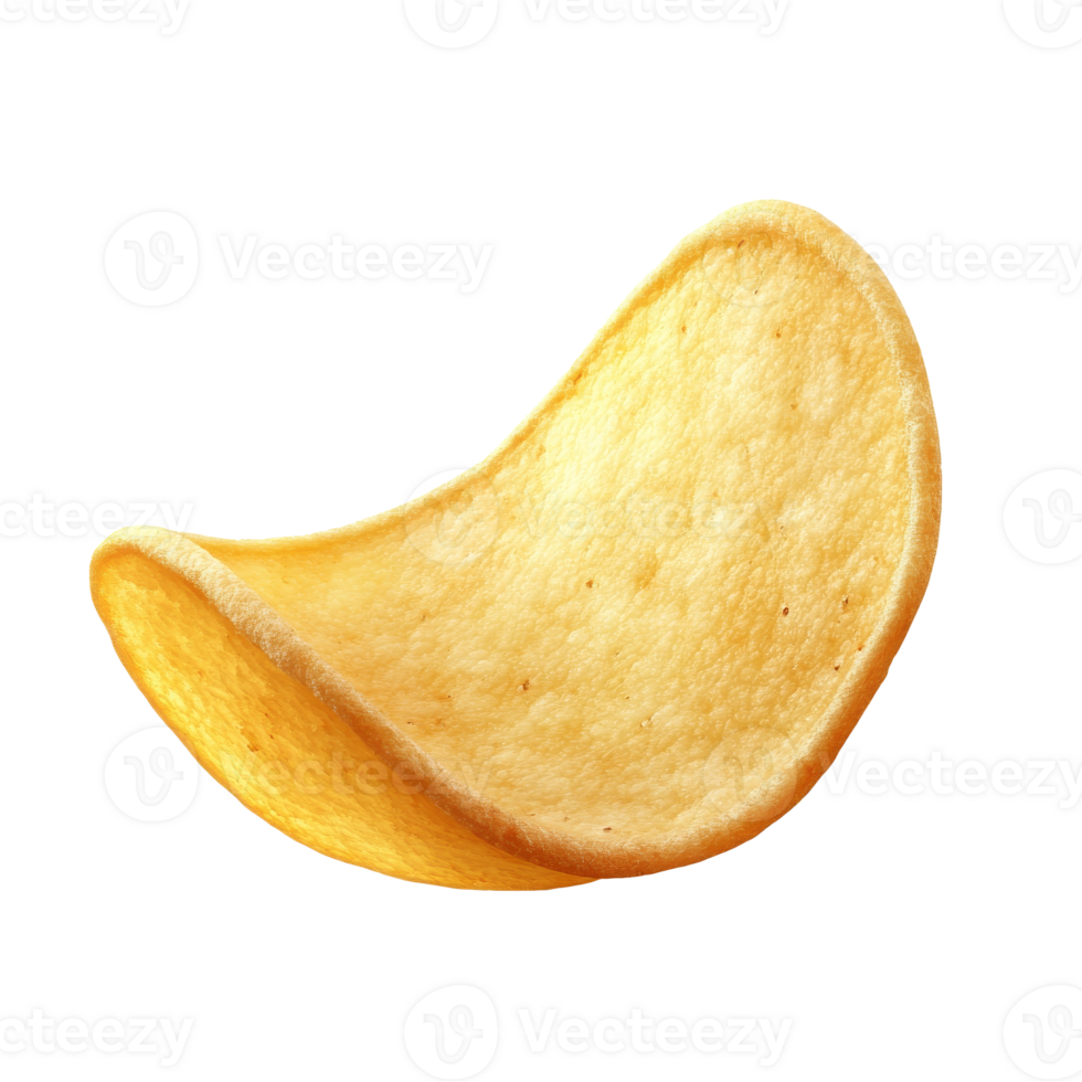 Golden potato chip with a curved shape on display isolated transparent png