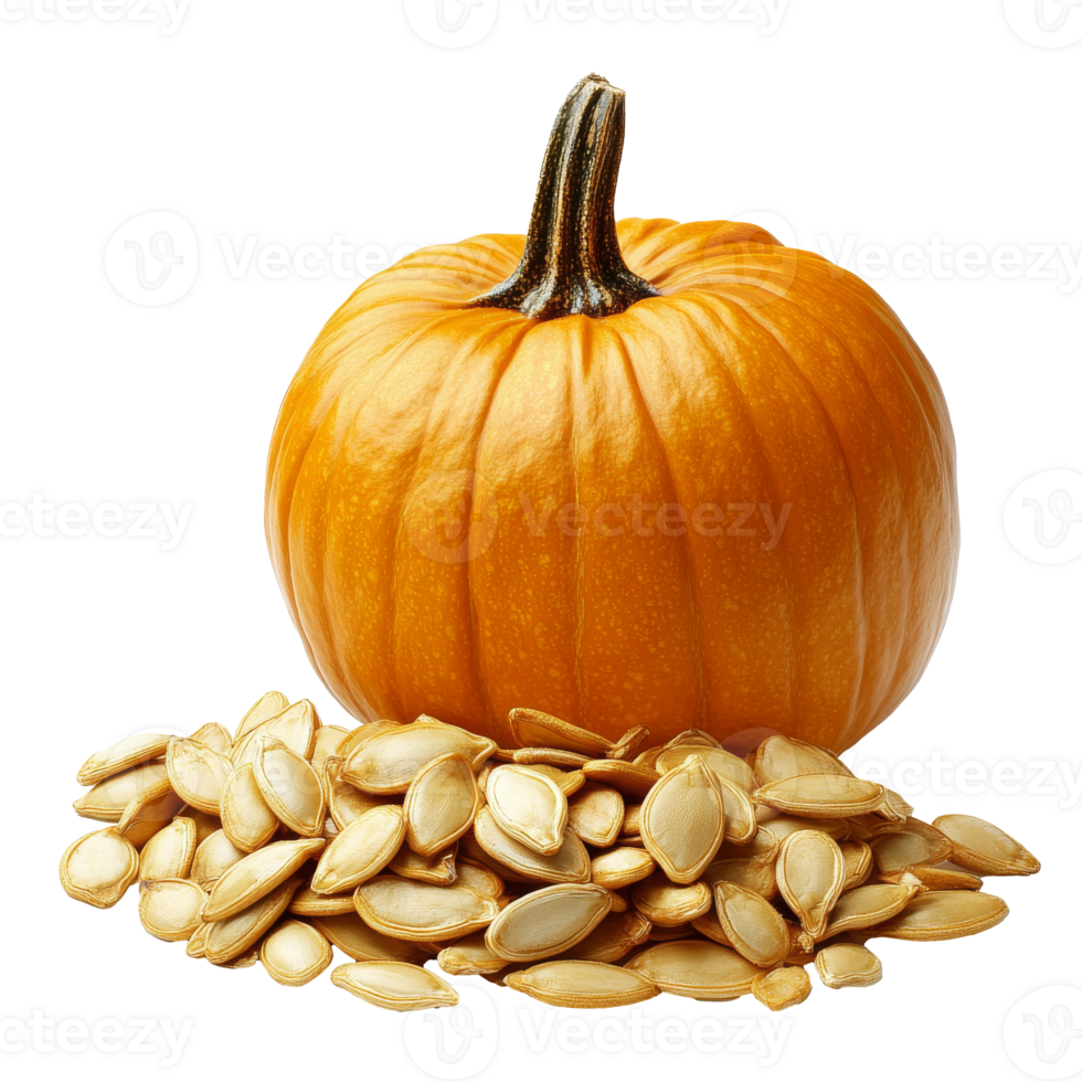 Fresh pumpkin with seeds on white isolated transparent png