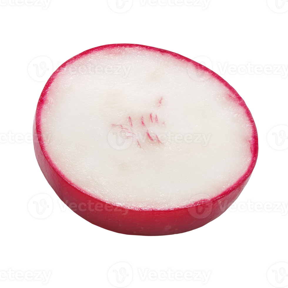 Freshly sliced radish showing vibrant red skin isolated transparent png
