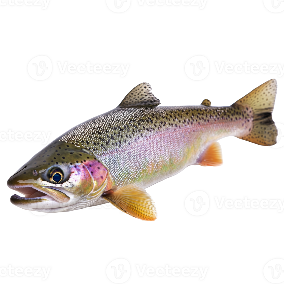 Colorful trout swimming in a clear mountain stream isolated transparent png