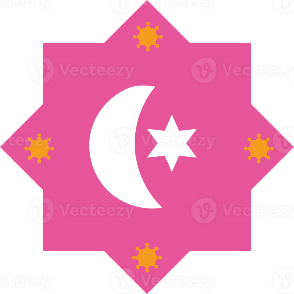 A pink and yellow star and crescent on a black background png