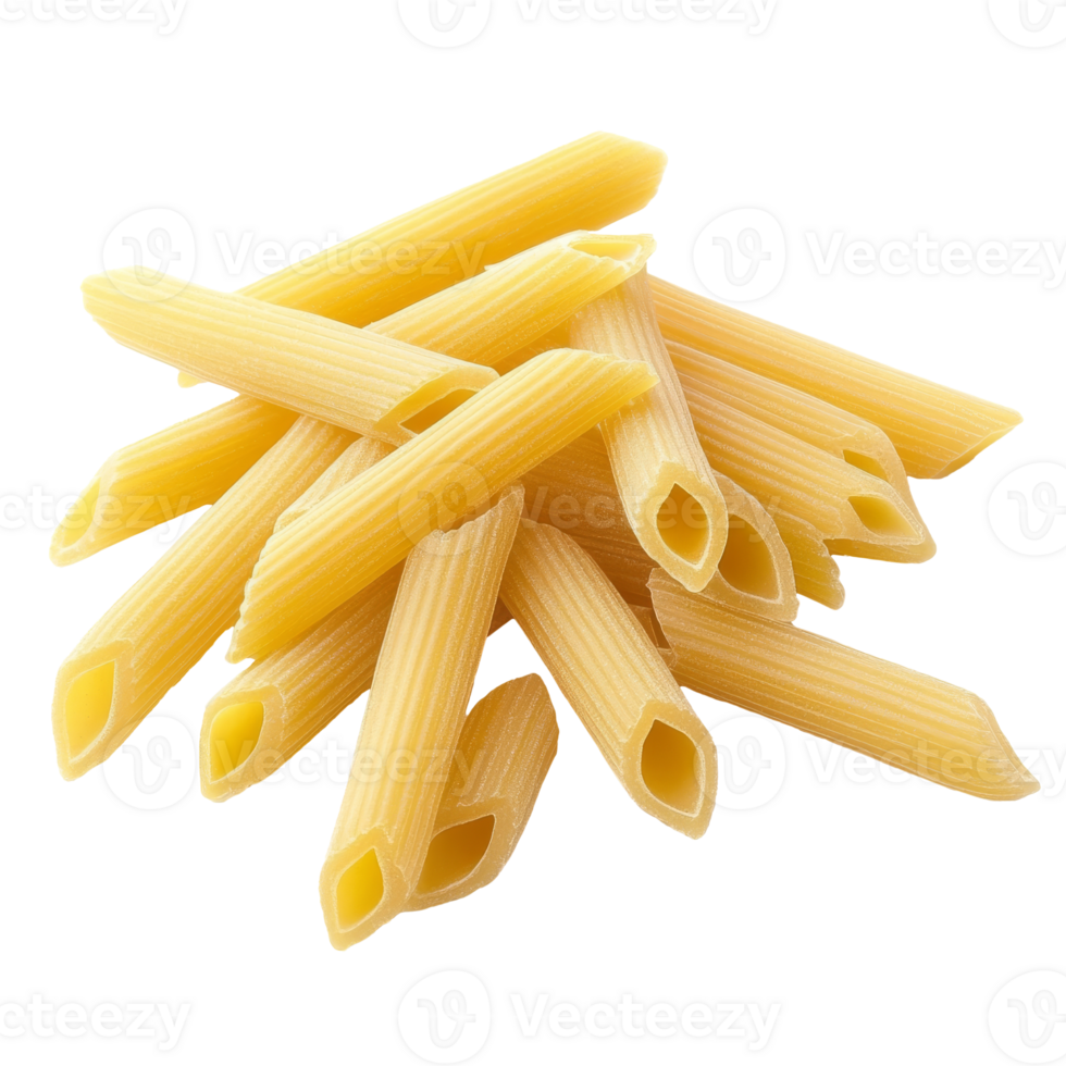 Penne pasta arranged on a clean surface isolated transparent png