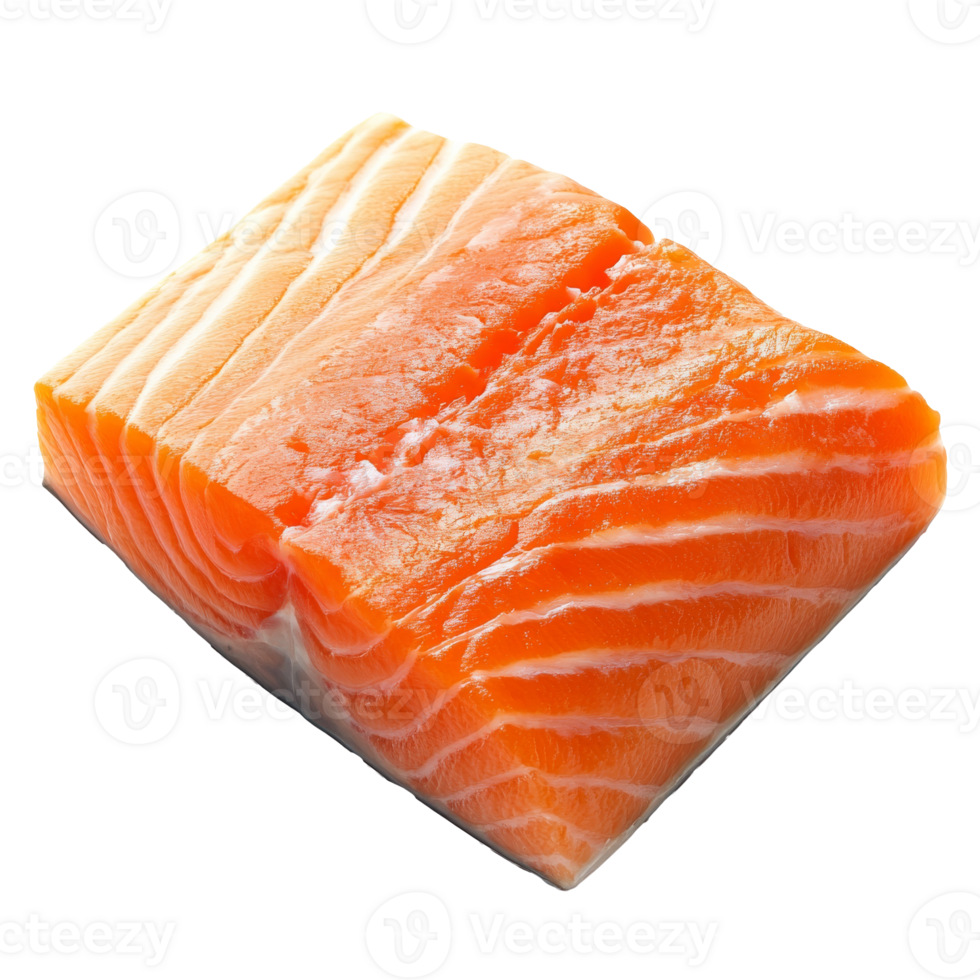 Freshly cut salmon fillet on white background isolated transparent png