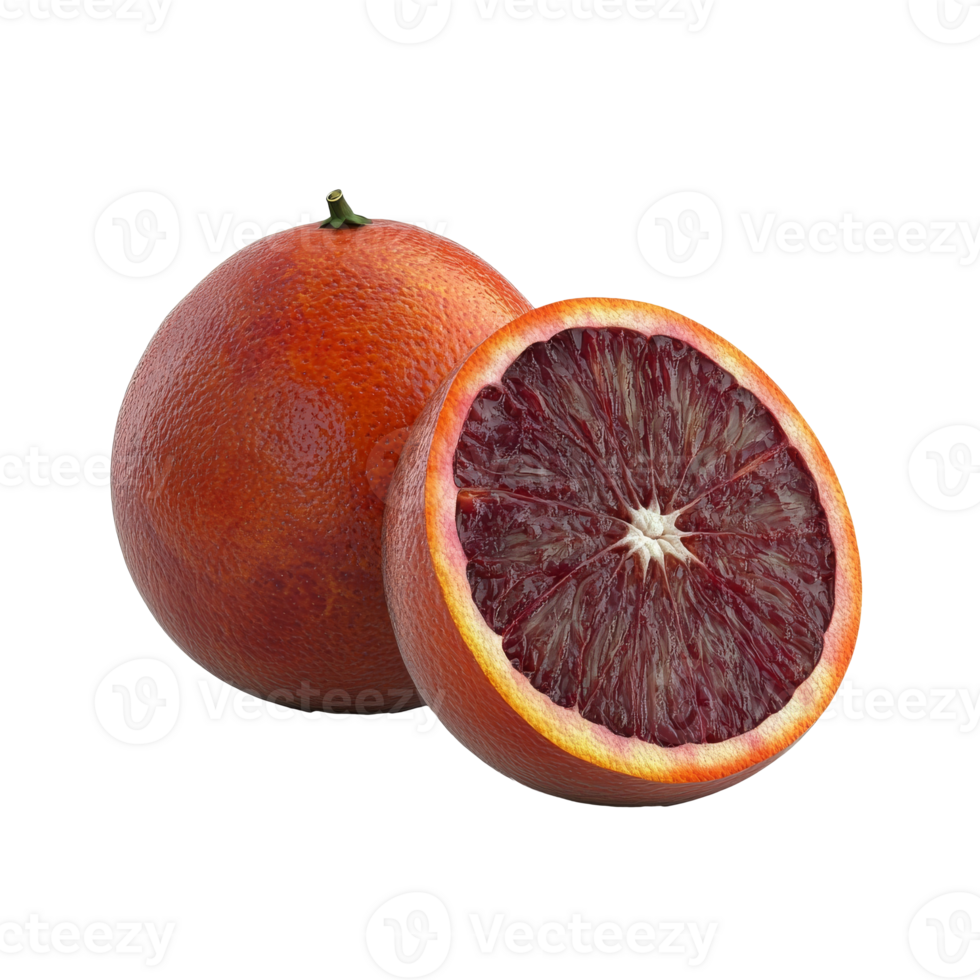 Fresh blood oranges on a white background cut open isolated transparent png
