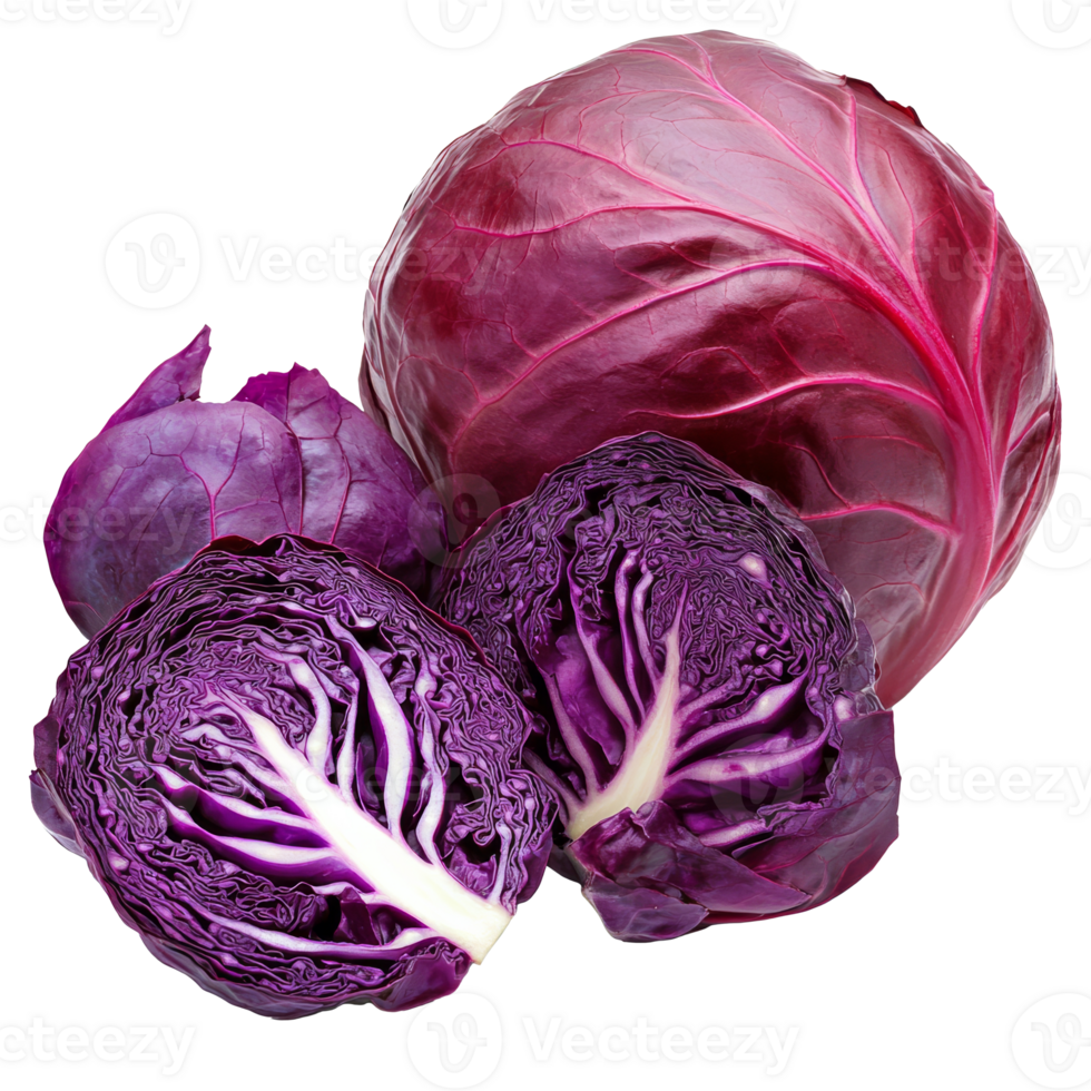 Display of fresh red cabbage varieties isolated transparent png