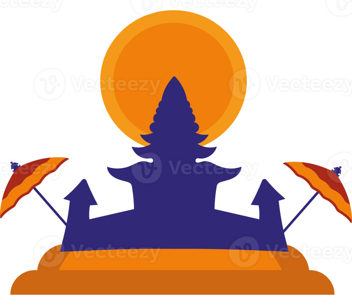 A temple with two umbrellas and a sun png