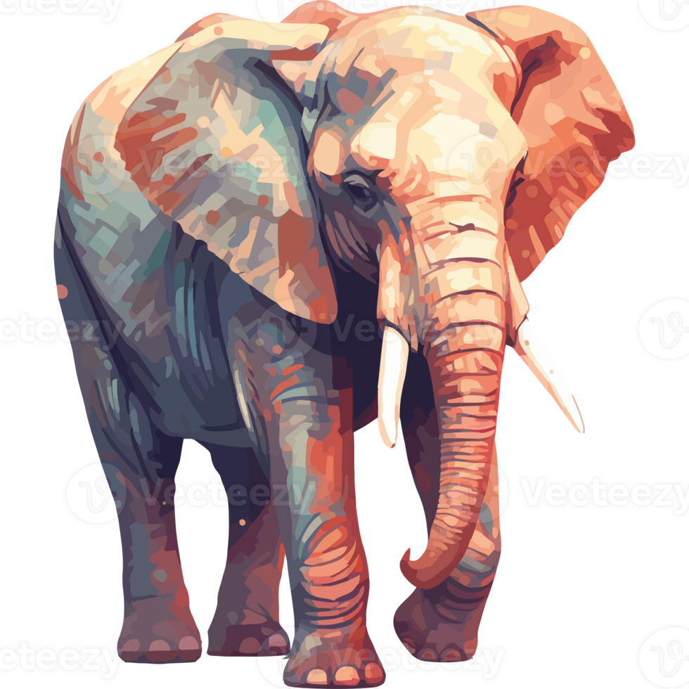 An elephant with tusks standing on a black background png