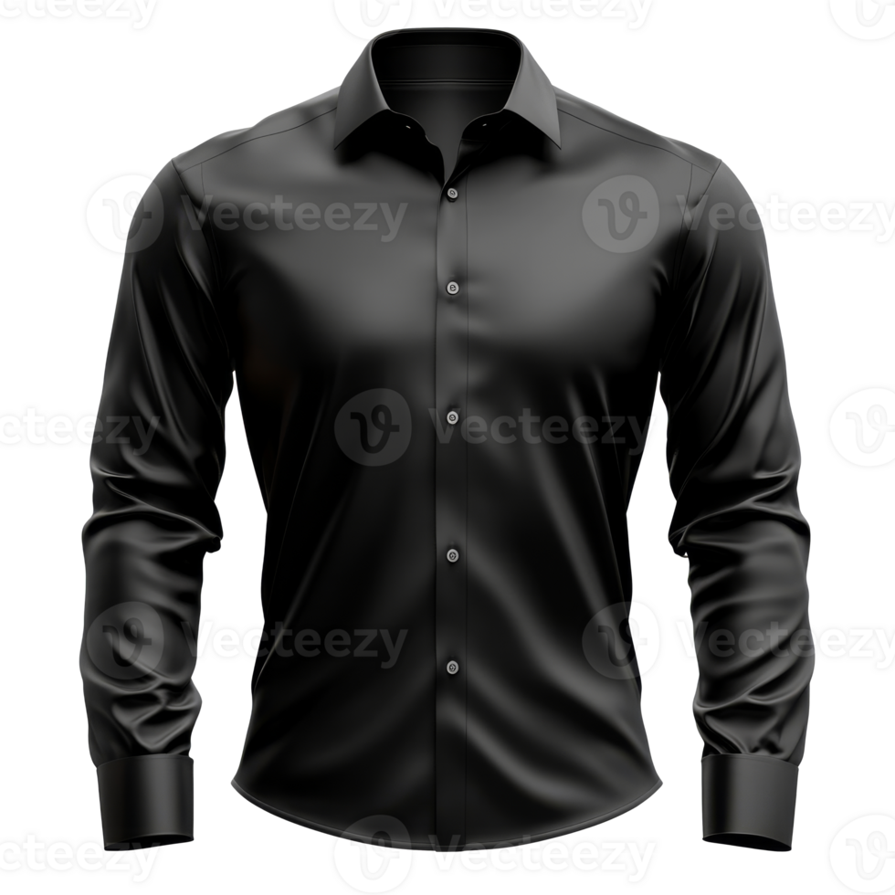 Elegant black long sleeve dress shirt in detail isolated transparent png