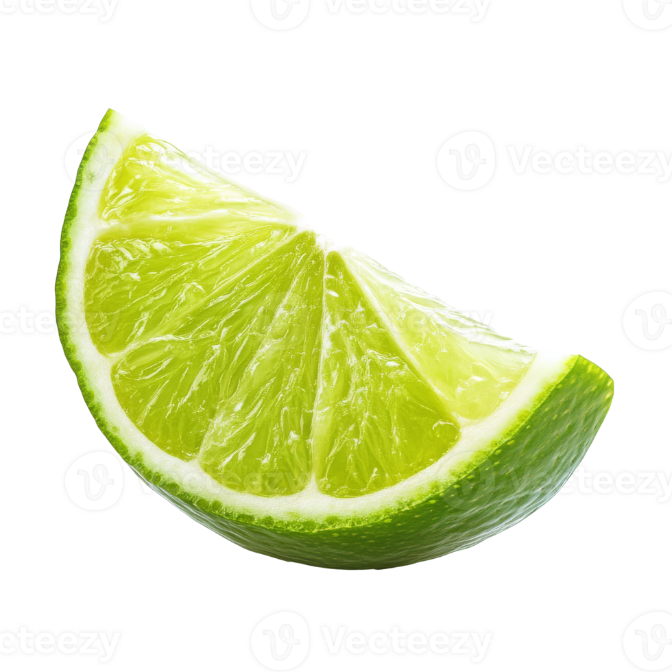 Fresh lime wedge sliced on a white background isolated transparent png