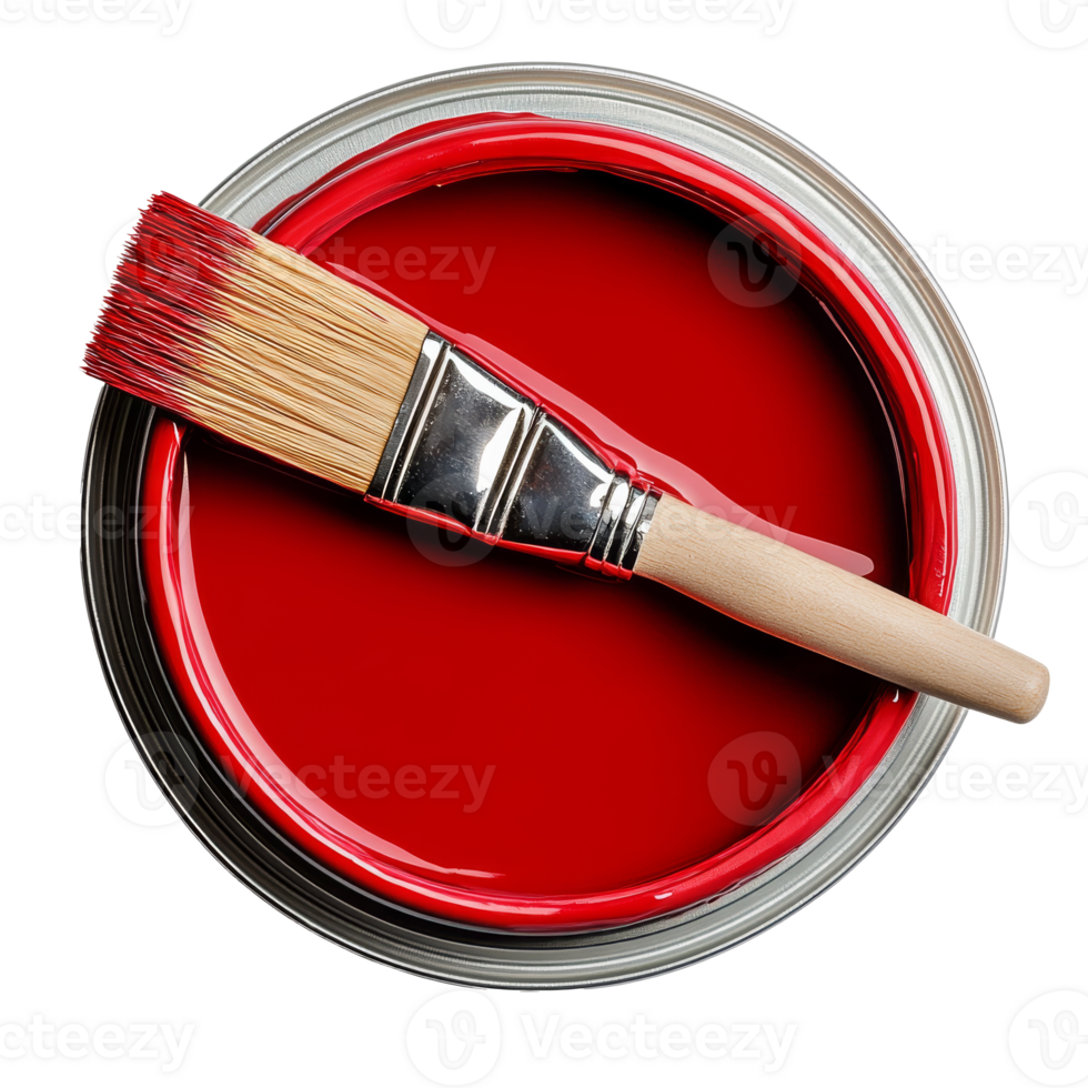 Red paint and brush for art project isolated transparent png