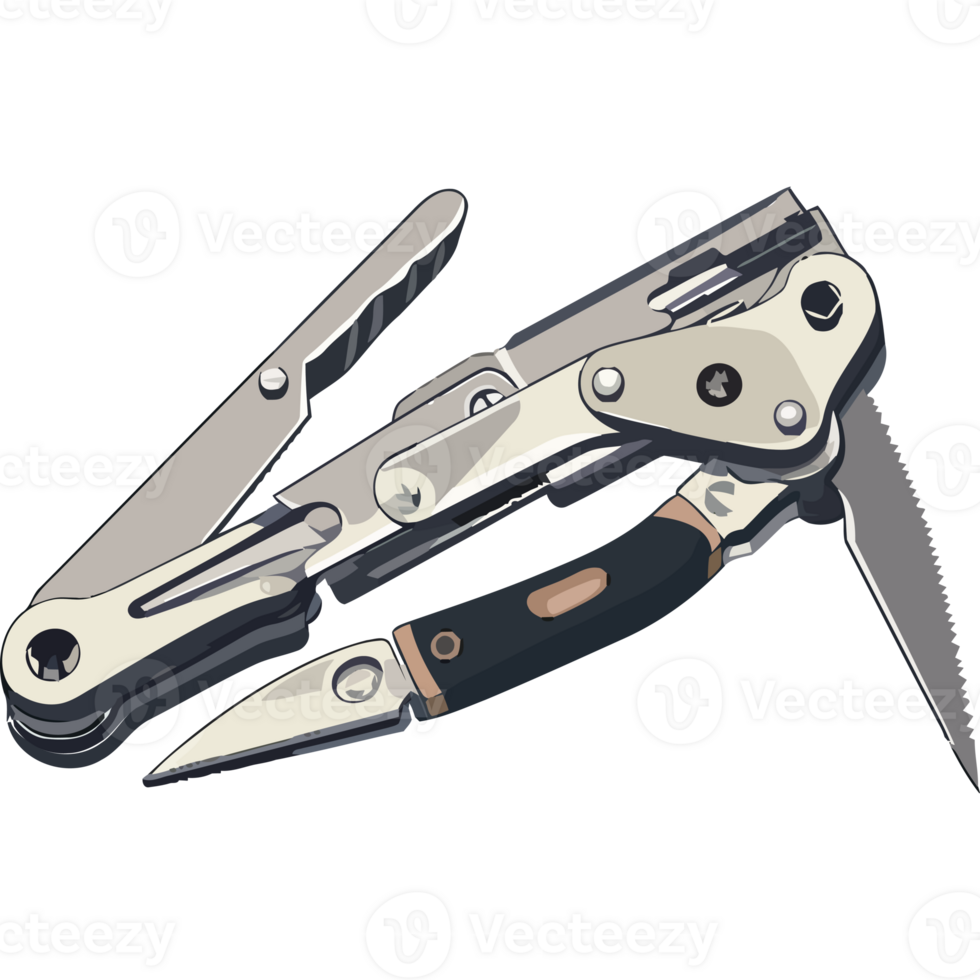 A knife and multitool on a black background png
