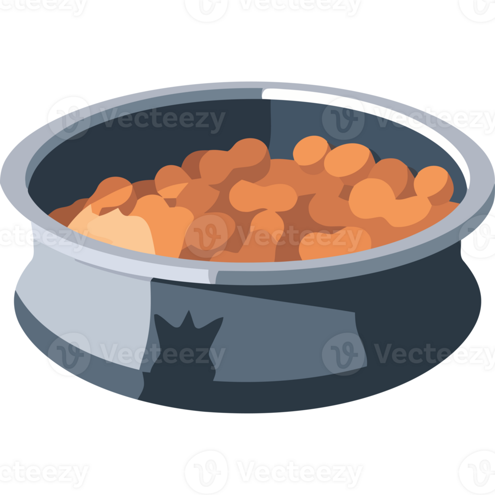 A cat bowl filled with food on a black background png
