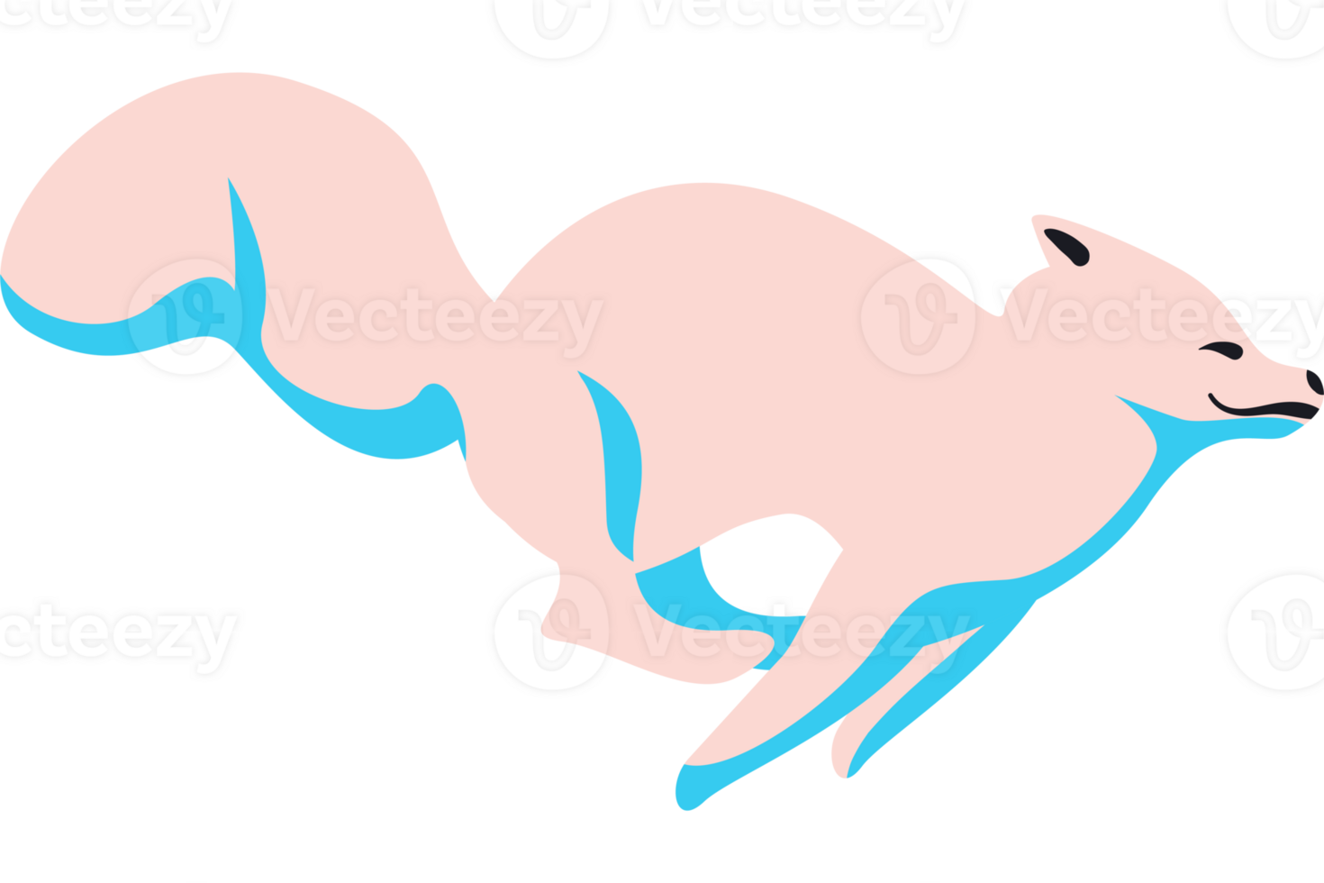 A pink and blue fox running on a black background png