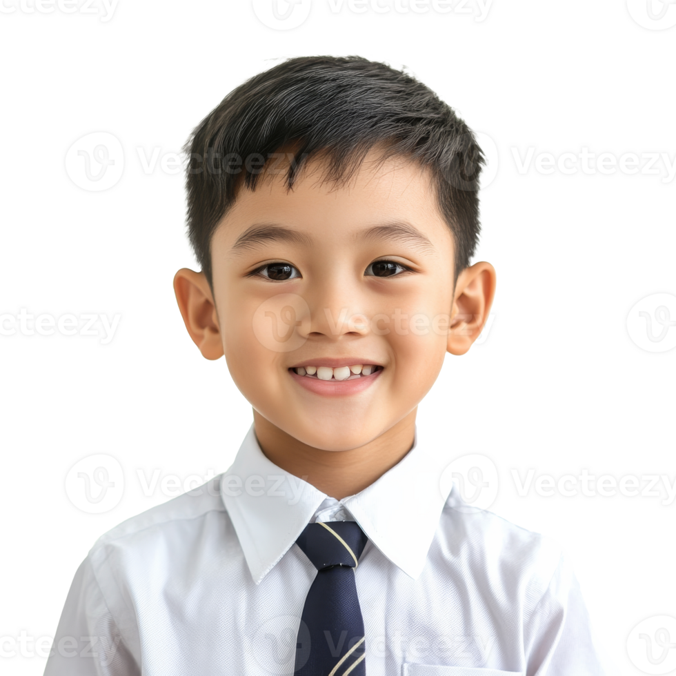 Smiling young boy wearing a formal shirt and tie isolated transparent png